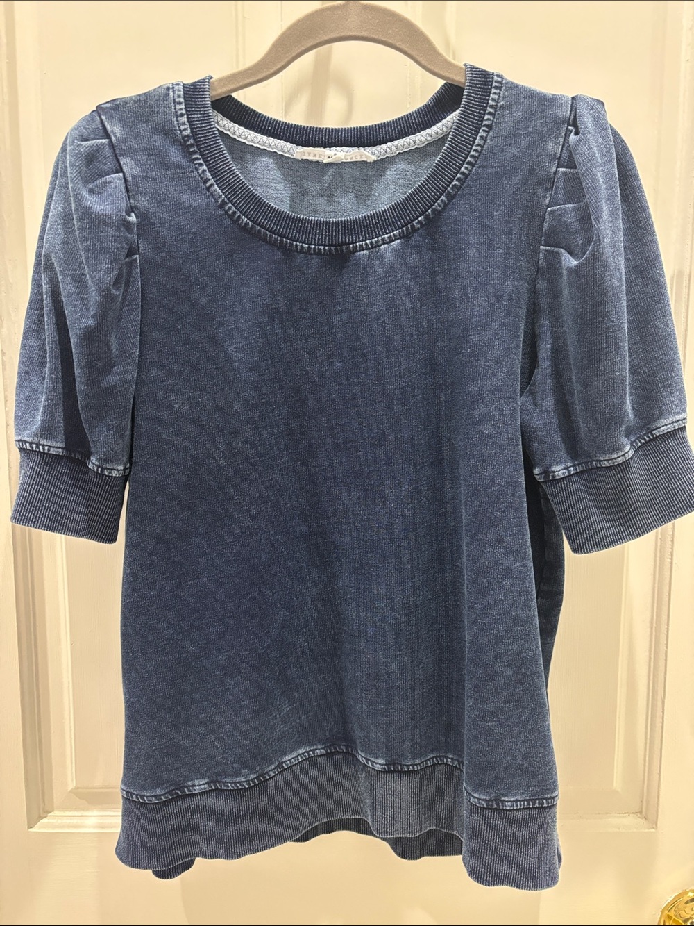 Jane and Delancey Faded Indigo Puff-Sleeve Sweatshirt